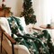 Fleece Throw Blanket Emerald Green Picnic Blankets for Couch Christmas Winter Blankets with White Snowflake Tufted Soft Microfiber Blanket Travel Outdoor Camping Blanket 50x60 Inches